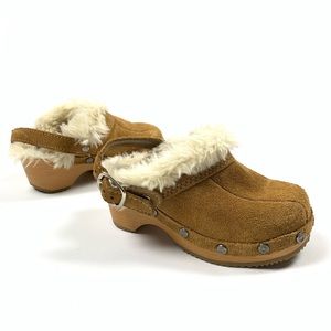 Kid Suede Leather Faux Fur Slip On Girl Clog Shoes